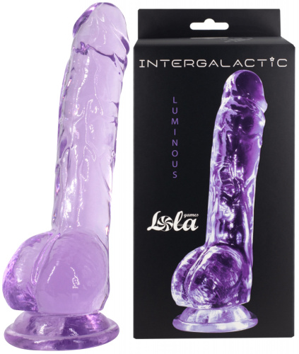 Прозрачный фаллос с мошонкой Intergalactic Luminous Purple 20 см