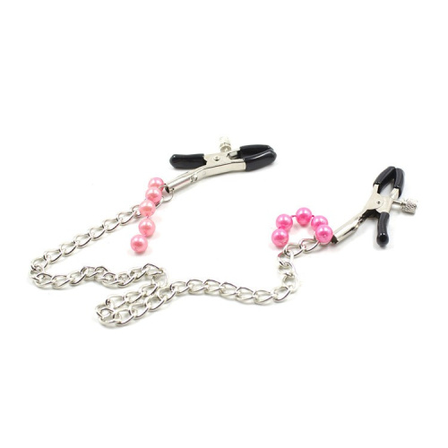 Зажимы на соски с цепочкой и розовыми бусинами фото 2