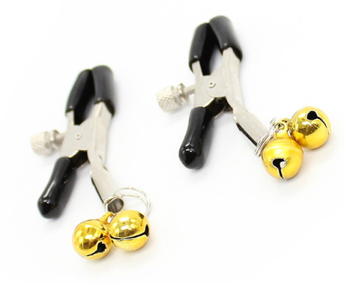 Зажимы для сосков с двойными желтыми бубенчиками фото 2