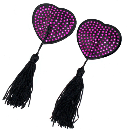 Черные пэстисы с ярко розовыми стразами и кисточками фото 2