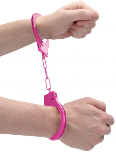 Розовые металлические наручники Ouch Beginners Handcuffs фото 2