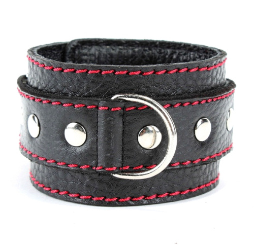 Кожаные наручники с металлическими заклепками и контрастной строчкой фото 4