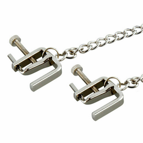 Квадратные зажимы с цепочкой серебристые фото 3