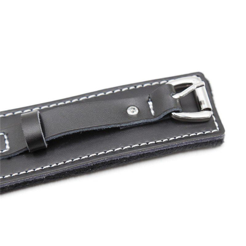 Кожаный черный ошейник со стразами и поводком фото 5