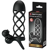 Силиконовая насадка Pretty Love Penis Sleeve I с петлёй на мошонку и вибрацией