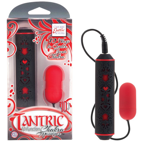Красный вибромассажер пулька с декорированным пультом управления Tantric фото 2