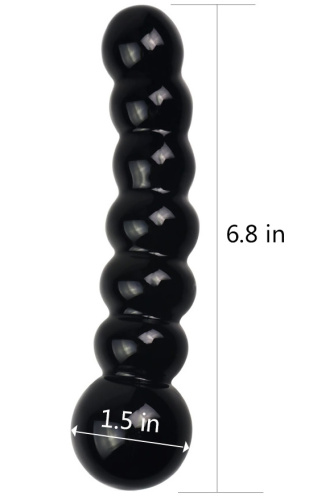 Черный рельефный фаллоимитатор из стекла Glass Romance 16 см фото 4