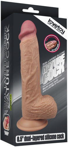 Фаллос на присоске с мошонкой Dual-Layered Silicone Dildo 22 см фото 8