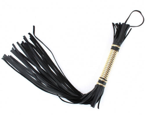 Черная кожаная плеть с витой золотой ручкой 60 см фото 2