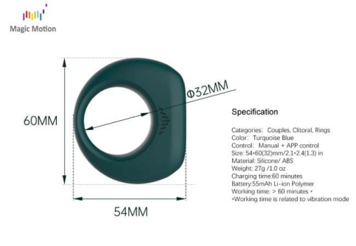 Эрекционное смарт-виброкольцо с датчиком движения Magic Motion Dante II фото 9
