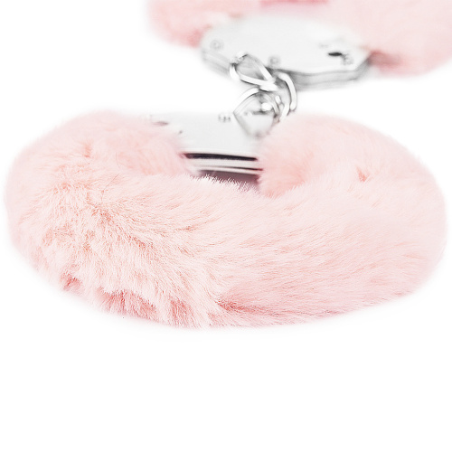 Розовые металлические наручники с мехом Fetish Pleasure фото 4