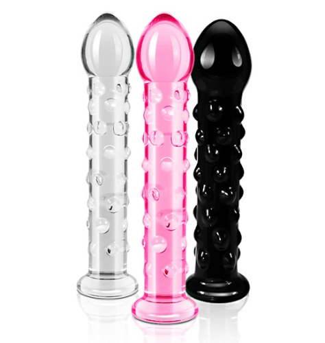 Черный фаллоимитатор из стекла Glass Romance с пупырышками 17 см фото 3