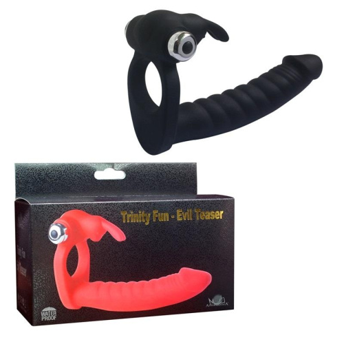 Виброкольцо для двойного проникновения Trinity Fun - Evil Teaser черное фото 4