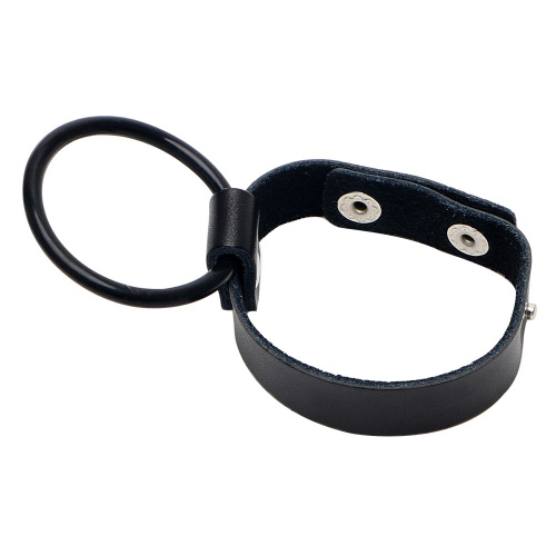 Кожаная утяжка на пенис с эрекционным кольцом фото 3