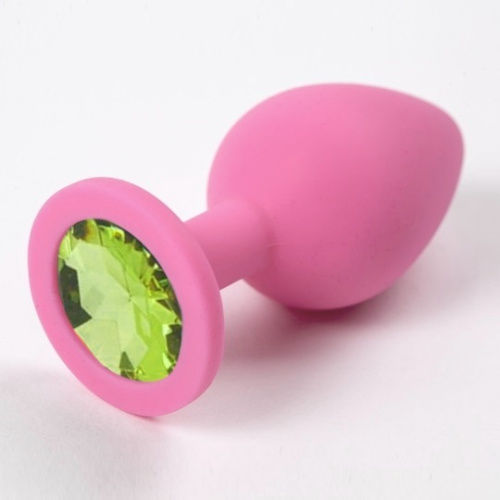 Розовая силиконовая пробка с салатовым стразом S
