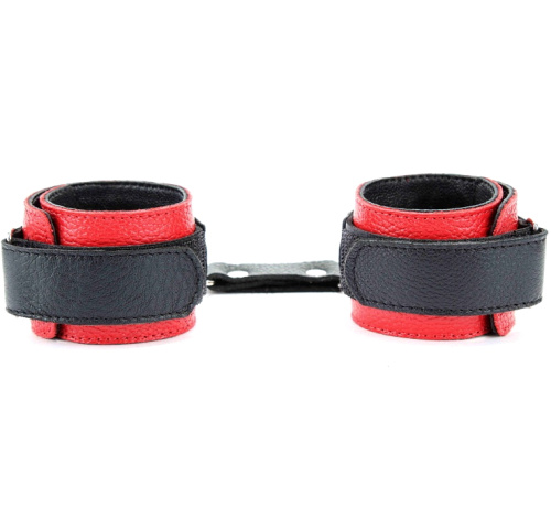 Наручники на липучке из натуральной кожи черно-красные фото 3