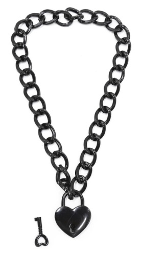 Черный ошейник-цепочка с замком Сердце на ключике фото 2