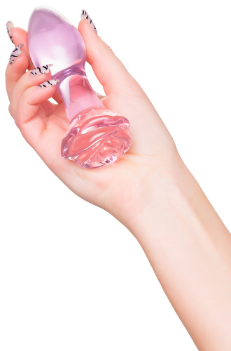 Стеклянная анальная втулка Sexus Glass роза 13 см фото 2