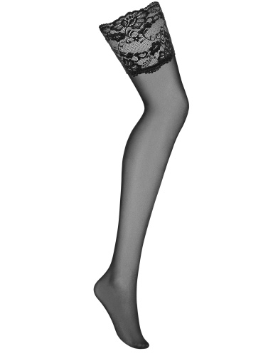 Классические черные чулки с широкой кружевной полоской S/M фото 3