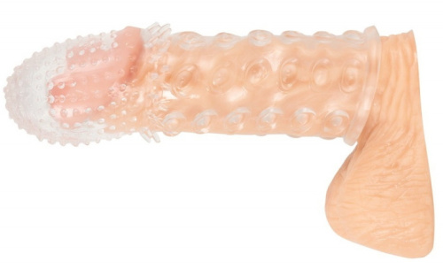 Прозрачная насадка на пенис с точечно-ребристым рельефом Crystal Clear фото 4