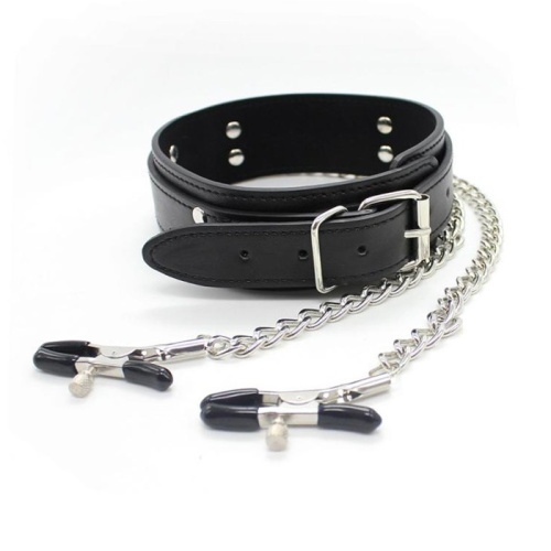 Ошейник с зажимами для сосков черный фото 2