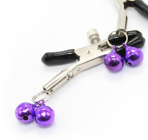 Зажимы для сосков с двойными фиолетовыми бубенчиками фото 2