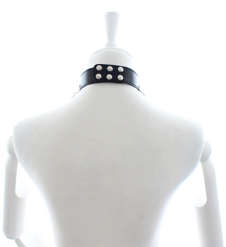 Черный БДСМ ошейник с длинными цепями фото 5