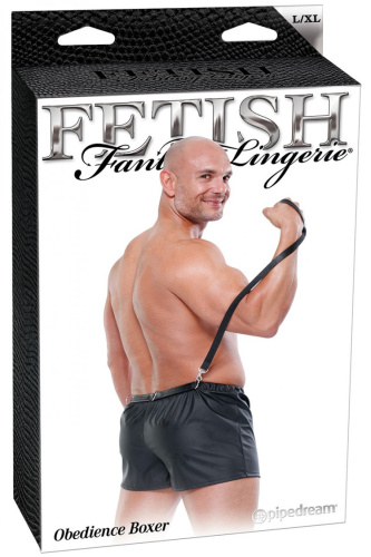 Черные мужские боксеры с поводком Fetish Obedience Boxer L/XL фото 4