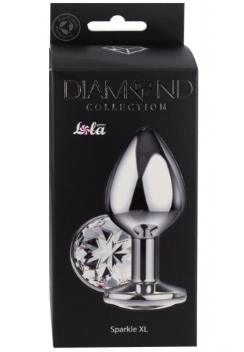 Большая анальная пробка Diamond Clear Sparkle XL серебро фото 4