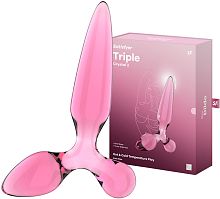Стеклянный стимулятор 3 в 1 Satisfyer Triple Crystal 2 розовый 22 см