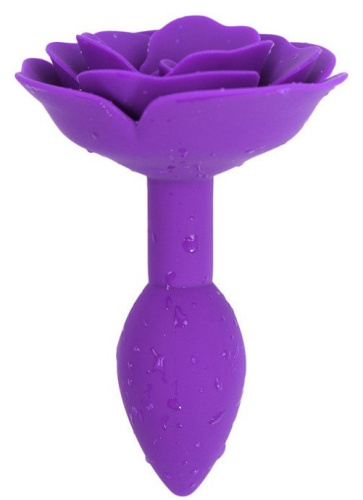 Фиолетовая силиконовая анальная пробка с розой S фото 4