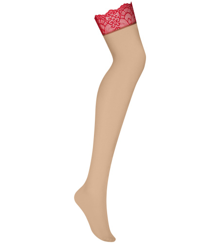 Нюдовые чулки с красным кружевом Loventy XXL/XXXL фото 3
