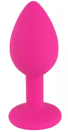 Розовая силиконовая пробка с прозрачным кристаллом М фото 3