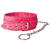 Розовый плюшевый ошейник с поводком цепочкой