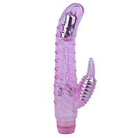 Рельефный вибратор с клиторальным стимулятором Crystal Laced G Dual Pink