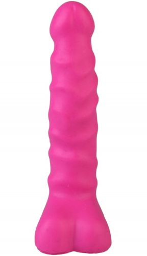 Розовый анальный фаллос с рельефным стволом 14 см фото 4
