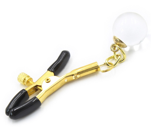 Золотистые зажимы для сосков с хрустальными бусинами фото 4