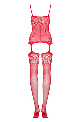 Сексуальный красный боди-комбинезон с нежными узорами S/L фото 4
