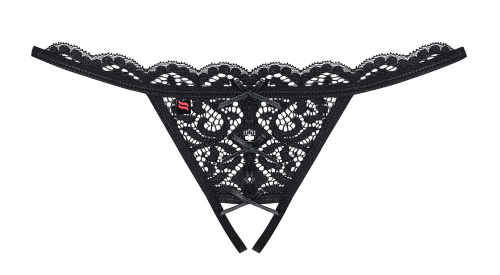 Черные кружевные стринги с открытой промежностью S/M фото 3