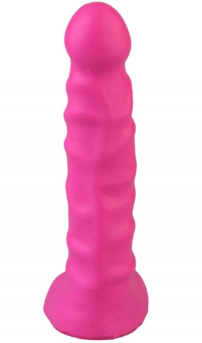 Розовый анальный фаллос с рельефным стволом 14 см фото 2