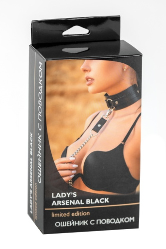 Широкий кожаный ошейник с поводком Lady's Arsenal черный фото 5