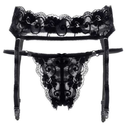 Эротический комплект: пояс для чулок и трусики кружевные черные фото 4