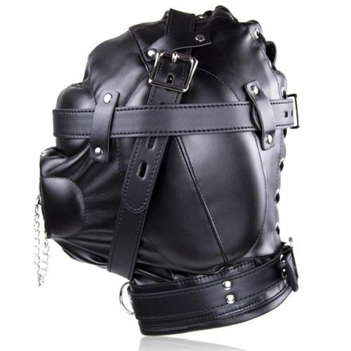 Бондажный черный шлем с кляпом фото 4