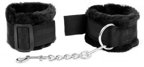 Текстильные черные наручники с мехом фото 3