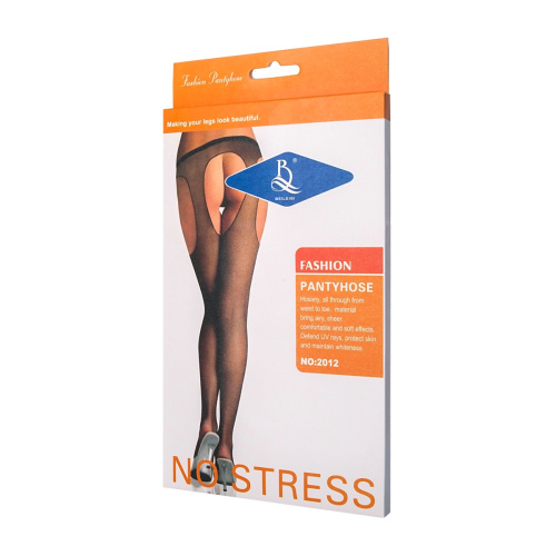 Черные колготки в мелкую сетку с прорезью фото 6