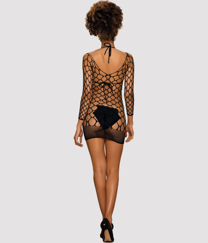 Черное мини-платье в крупную сетку с рукавами OS фото 4