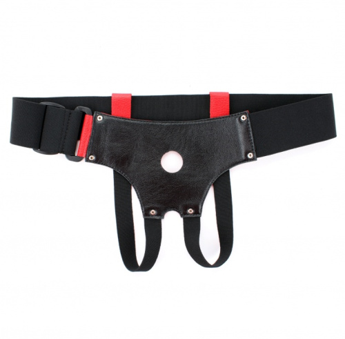 Черно-красные трусики-джоки из кожи для маленькой насадки фото 4
