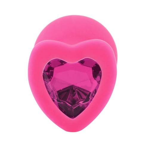 Розовая силиконовая пробка с кристаллом в форме сердца M фуксия фото 3