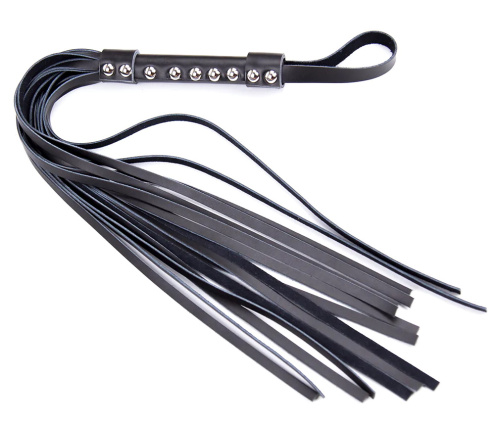 Черная БДСМ плеть из натуральной кожи 64 см фото 2