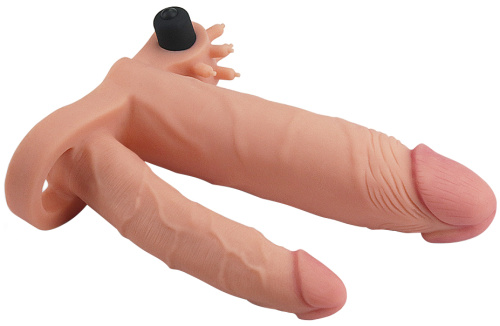 Удлиняющая вибронасадка для двойного проникновения Pleasure X Tender Vibrating Double Penis Sleeve + 3 см фото 4